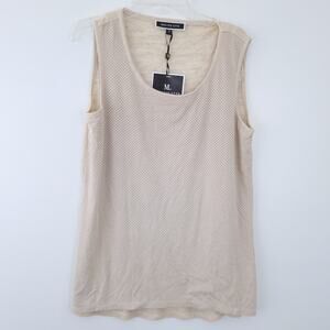 New Melanie Lynn Sleeveless Blouse Tank Small Beige Tan, Faux Suede Perforated